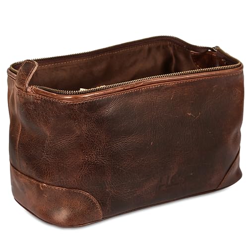 HLC Leather Toiletry Bag for Men - Premium Genuine Leather Dopp Kit Shaving Kit Organizer Travel Kit Pouch Bag - Large Size - Rustic Brown - Image 2