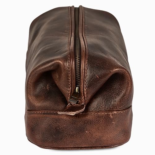 HLC Leather Toiletry Bag for Men - Premium Genuine Leather Dopp Kit Shaving Kit Organizer Travel Kit Pouch Bag - Large Size - Rustic Brown - Image 3