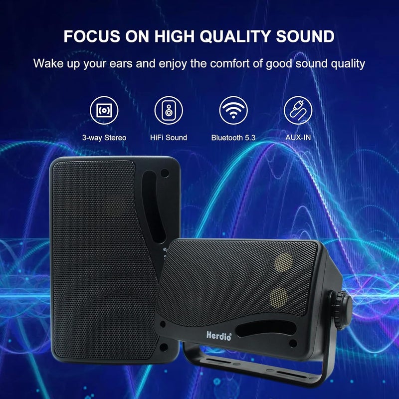 Herdio 3.5 inches 3.5 Way Bluetooth Outdoor Speakers (Black) - Image 2