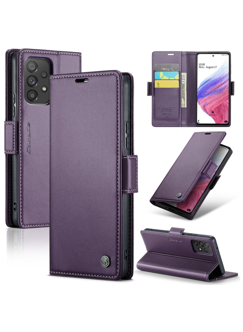 CaseMe Flip Wallet Case For Samsung Galaxy A53 5G RFID Blocking PU Leather Wallet Flip Folio Case with Card Holder Kickstand Shockproof Phone Cover - Purple - Image 1