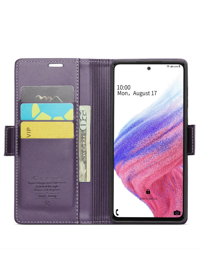 CaseMe Flip Wallet Case For Samsung Galaxy A53 5G RFID Blocking PU Leather Wallet Flip Folio Case with Card Holder Kickstand Shockproof Phone Cover - Purple - Image 4
