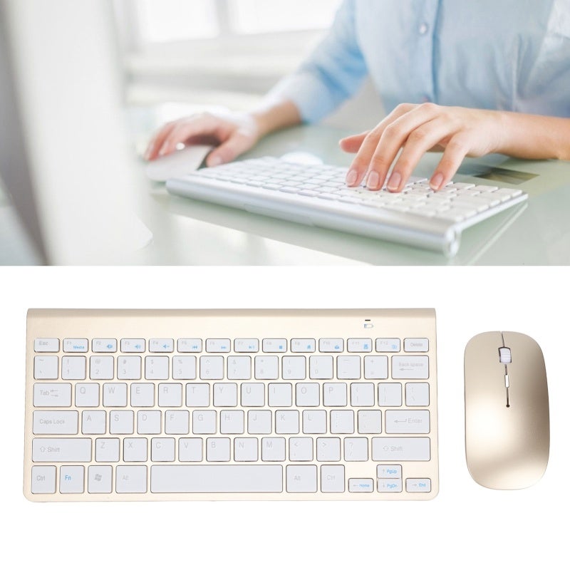 Wireless 2.4G Ultraslim Portable Keyboard Mouse Combo - Ergonomic Design Wearproof Silver Set for Windows Macbook Notebook Desktop - Image 3