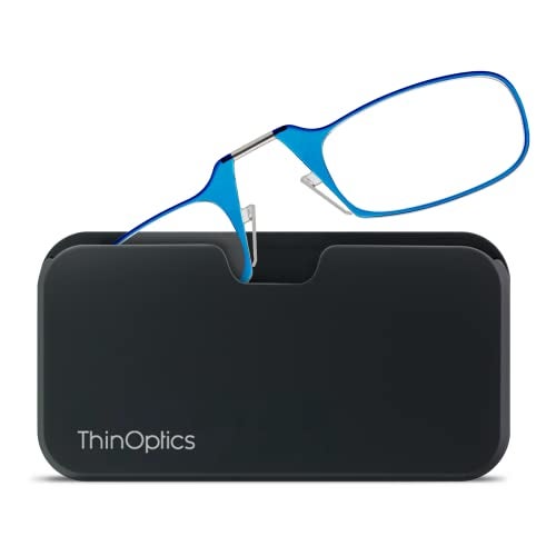 ThinOptics unisex-adult Reading Glasses + Black Universal Pod Case | Blue Frames, 1.00 Strength Readers Blue Frames / Black Case, 44 mm - Image 3