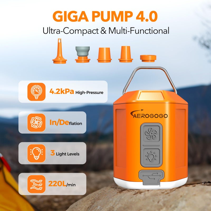 GIGA PUMP Portable Air Pump 4.2kPa Air Pump for Inflatables Rechargeable GIGA PUMP 4 with Camping Light Ultra Air Mattress Pump for Pool Floats, Swimming Rings, Camping Pad, Sleeping Pads - Image 2