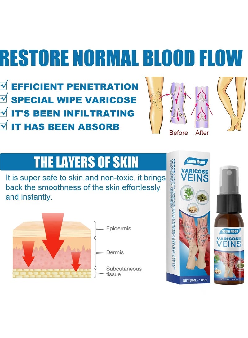 ساوث مون بخاخ تخفيف الأوردة المتعرجة من مكونات نباتية لتهدئة الأوردة البارزة في الساقين واستعادة نعومة البشرة - تركيبة عشبية سريعة الامتصاص لدعم الأوردة المرئي حجم 30 مل/1.05 أونصة - Image 5