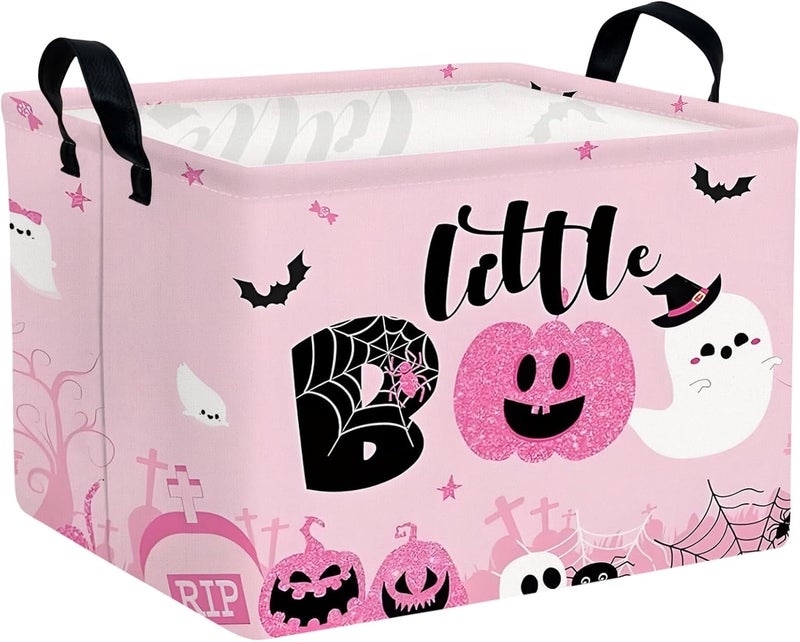 SETAMA Halloween Basket Gift Cute Pumpkin Ghost Parties Decor Kid Trick or Treat Basket for Boys and Girls Rectangular Storage Bin Box (Pink) - Image 1