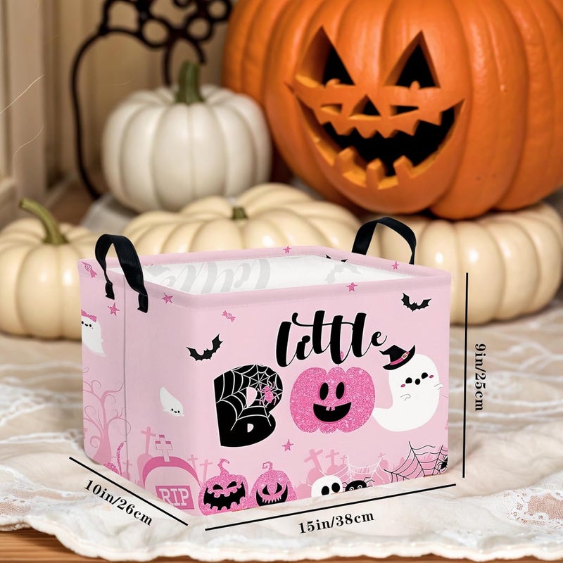 SETAMA Halloween Basket Gift Cute Pumpkin Ghost Parties Decor Kid Trick or Treat Basket for Boys and Girls Rectangular Storage Bin Box (Pink) - Image 2