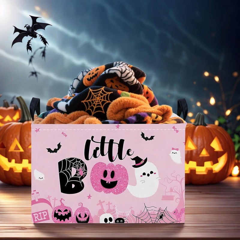 SETAMA Halloween Basket Gift Cute Pumpkin Ghost Parties Decor Kid Trick or Treat Basket for Boys and Girls Rectangular Storage Bin Box (Pink) - Image 4