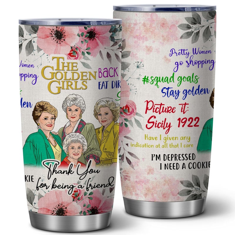 Golden Girls Tumbler Mug Cups with LidGolden Girl MerchandiseGoldengirls Gifts for Her20 OZ Insulated Water Bottle Travel Coffee Mug Unique Gift for Women Friend Birthday