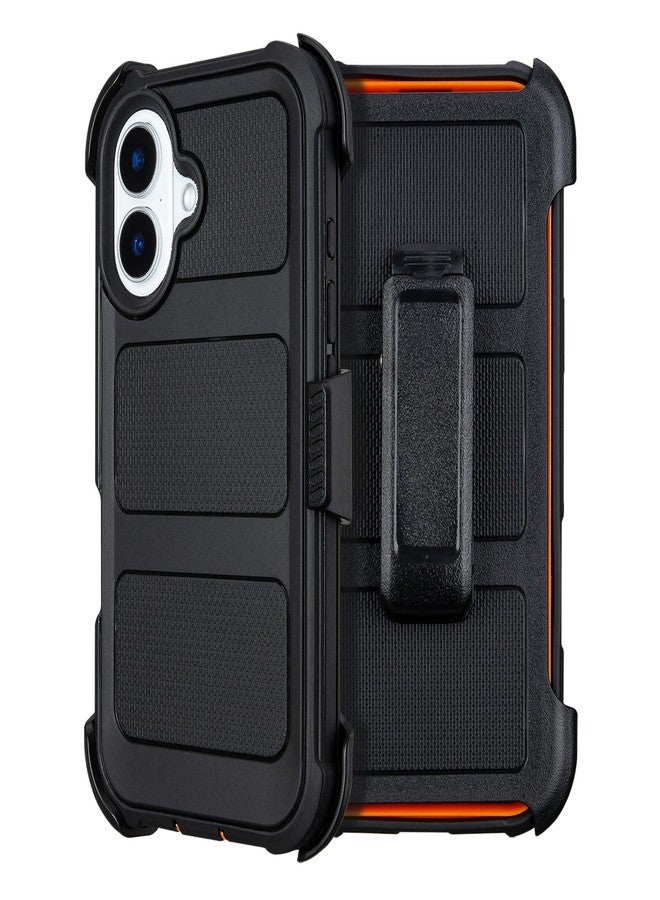 Saiboro for Defender Phone Case iPhone 16 Case with Belt Clip, for Shockproof iPhone 16 Case Rugged, 2 Layers of Sturdy for iPhone16 Cases Heavy Duty, Military-Grade Cover for iPhone 16Case Black & Orange - Image 1