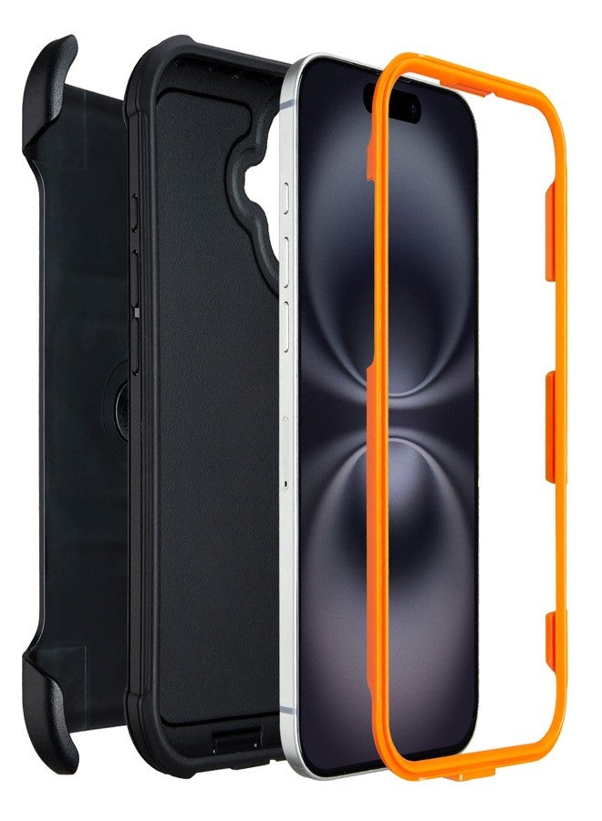 Saiboro for Defender Phone Case iPhone 16 Case with Belt Clip, for Shockproof iPhone 16 Case Rugged, 2 Layers of Sturdy for iPhone16 Cases Heavy Duty, Military-Grade Cover for iPhone 16Case Black & Orange - Image 3