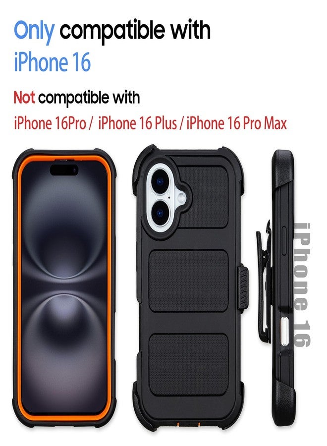 Saiboro for Defender Phone Case iPhone 16 Case with Belt Clip, for Shockproof iPhone 16 Case Rugged, 2 Layers of Sturdy for iPhone16 Cases Heavy Duty, Military-Grade Cover for iPhone 16Case Black & Orange - Image 2
