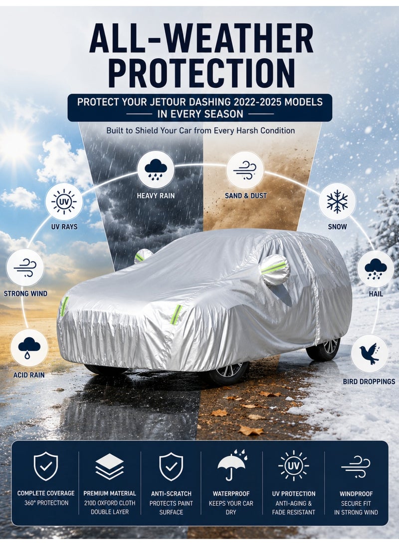 Eworld Jetour Dashing Car Cover 2022–2025 – Waterproof 210D Oxford Cloth Full Car Cover | UV Protection | Windproof | Dustproof | Zipper Door | SUV All-Weather Cover - Image 3