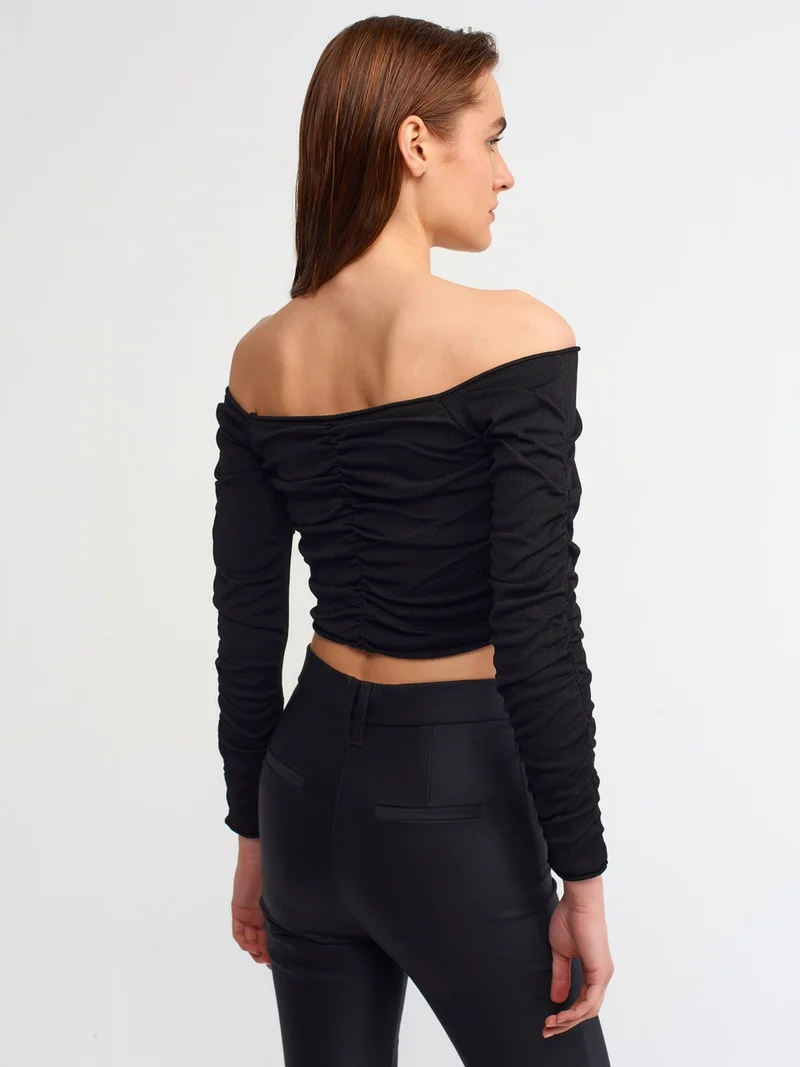 ديلفين 10201 Off Shoulder Gathered Sweater-Black