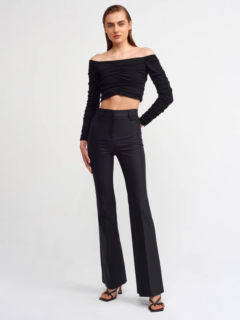 ديلفين 10201 Off Shoulder Gathered Sweater-Black