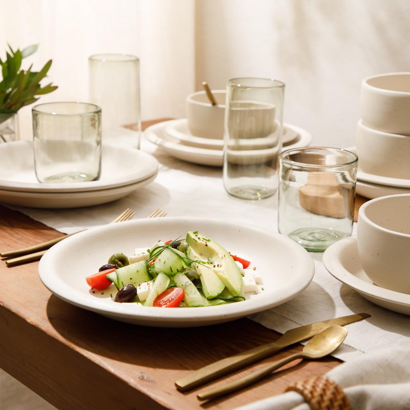 Bloomhouse - Two Time Oprah's Favorite Things Winner - Corsica Clay 12 Piece Stoneware Rustic Reactive Glaze Dinnerware Set - Stackable Plates and Bowls Set. Service for 4 - Matte Sea Salt White - Image 4