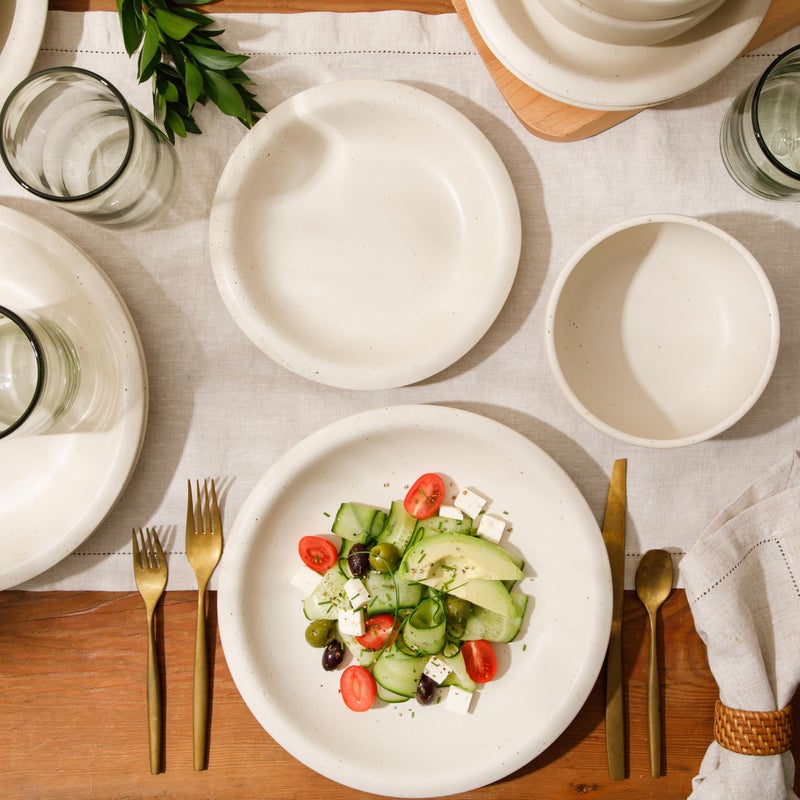Bloomhouse - Two Time Oprah's Favorite Things Winner - Corsica Clay 12 Piece Stoneware Rustic Reactive Glaze Dinnerware Set - Stackable Plates and Bowls Set. Service for 4 - Matte Sea Salt White - Image 3