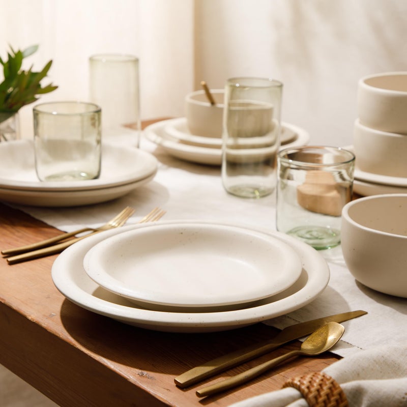 Bloomhouse - Two Time Oprah's Favorite Things Winner - Corsica Clay 12 Piece Stoneware Rustic Reactive Glaze Dinnerware Set - Stackable Plates and Bowls Set. Service for 4 - Matte Sea Salt White - Image 2