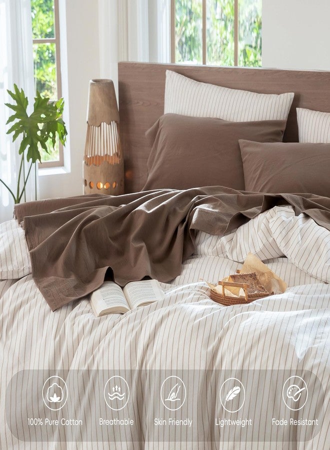 MooMee Bedding Sheet Set 100% Washed Cotton Linen Like Textured Breathable Durable Soft Comfy (Solid Brown, Queen) - Image 4