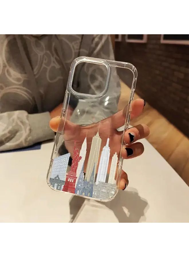 New York Preppy Transparent Phone Case For iPhone 14 Plus Hard Back Soft Bumper - Image 1