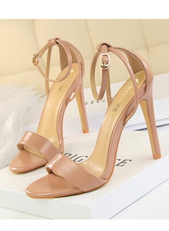 BIGTREE 11cm Fashion Slim High Heel Hollowed Out Color Line With Open Toe Hollowed Out Sandals For Women Pink  - Image 1