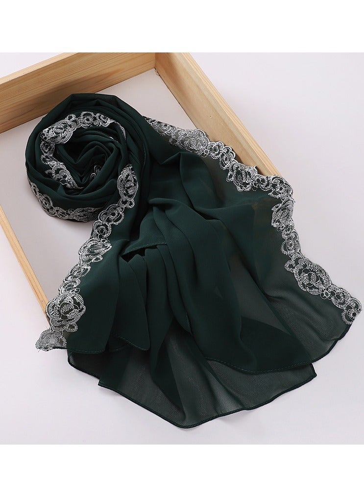 Loquat New Lace Lace Trimmed Edge Solid Pearl Chiffon Long Scarf Single Color Headband Cover Scarf Female