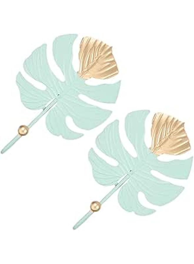 Green Metal Monstera Leaf Wall Hooks No Drill Key Hangers Towel Holders Home Organization - Image 1