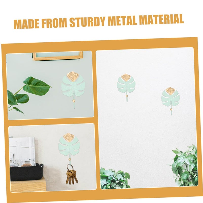 Green Metal Monstera Leaf Wall Hooks No Drill Key Hangers Towel Holders Home Organization - Image 4