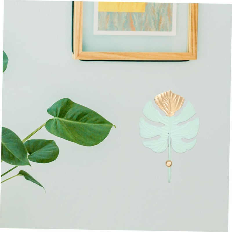 Green Metal Monstera Leaf Wall Hooks No Drill Key Hangers Towel Holders Home Organization - Image 5