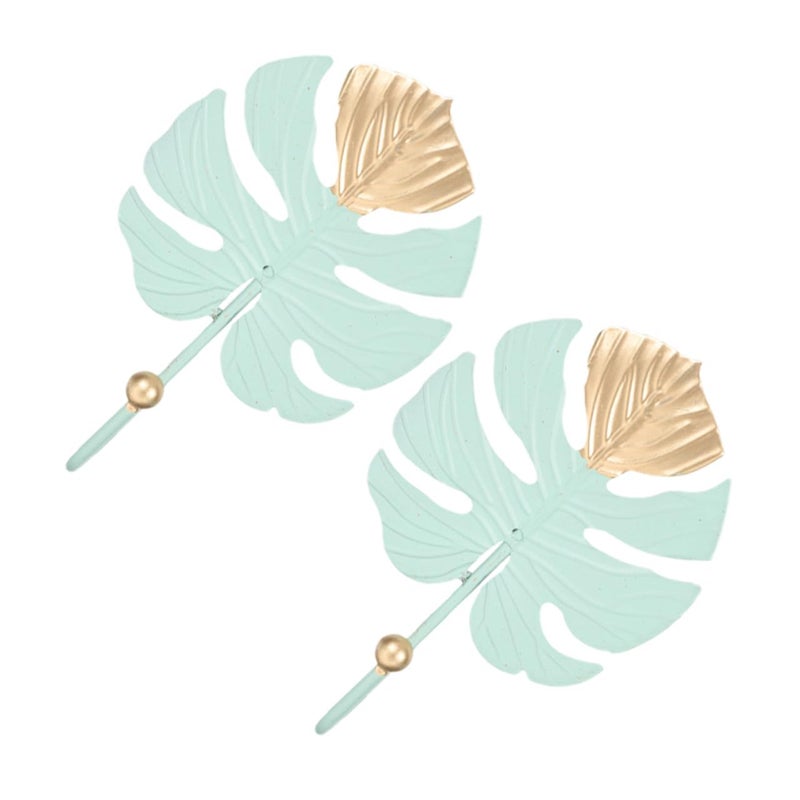 Green Metal Monstera Leaf Wall Hooks No Drill Key Hangers Towel Holders Home Organization - Image 2