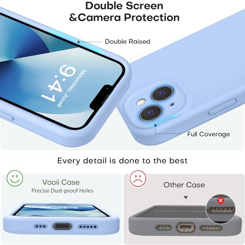 Vooii Compatible with iPhone 13 Case, Liquid Silicone Upgrade [Camera Protection] [Soft Anti-Scratch Microfiber Lining] Shockproof Phone Case for iPhone 13 6.1 inch - Light Blue - Image 3