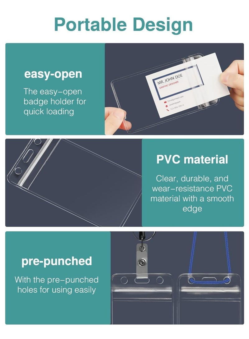 ID Badge Holder with Clip Retractable Heavy Duty with Waterproof Vertical Lanyard and Carabiner Badge Reel with Key Ring for Card Holder Keychain 30 Pcs - Image 3