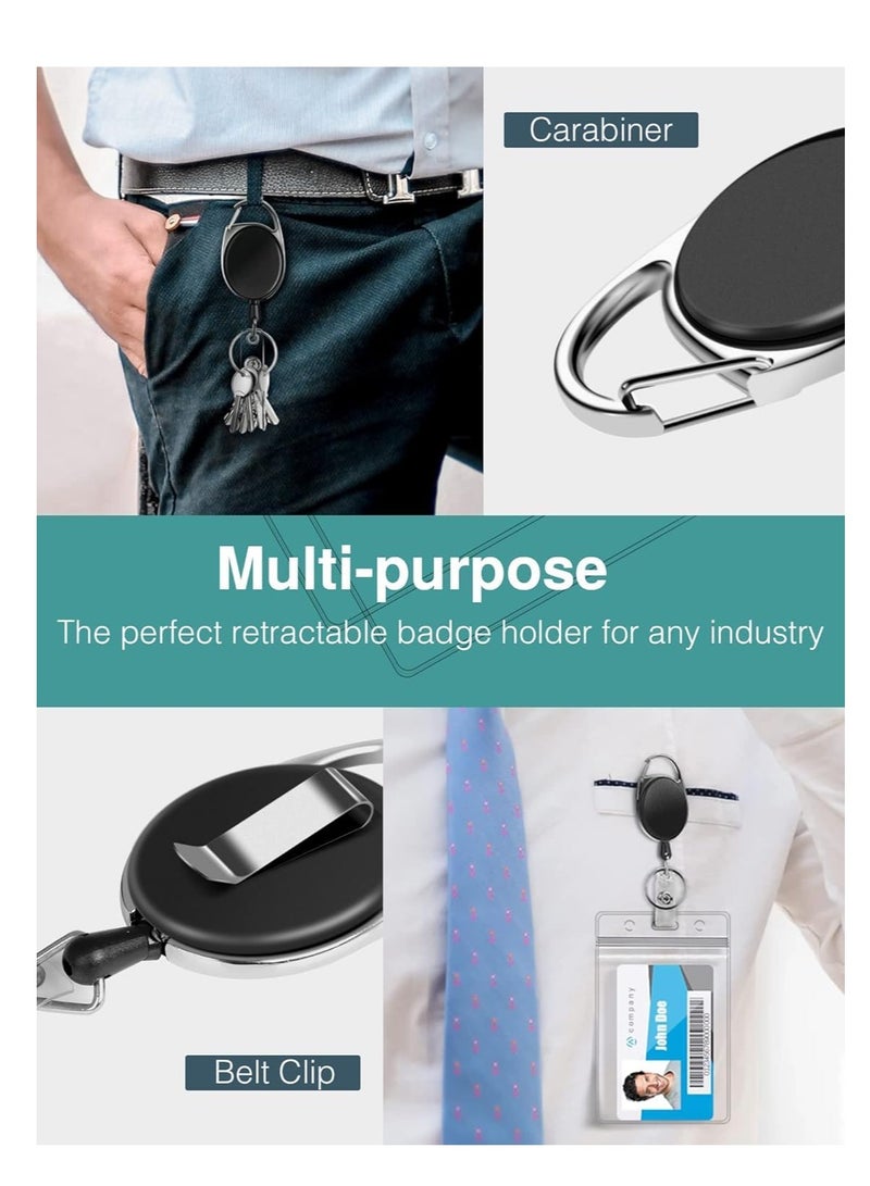 ID Badge Holder with Clip Retractable Heavy Duty with Waterproof Vertical Lanyard and Carabiner Badge Reel with Key Ring for Card Holder Keychain 30 Pcs - Image 5