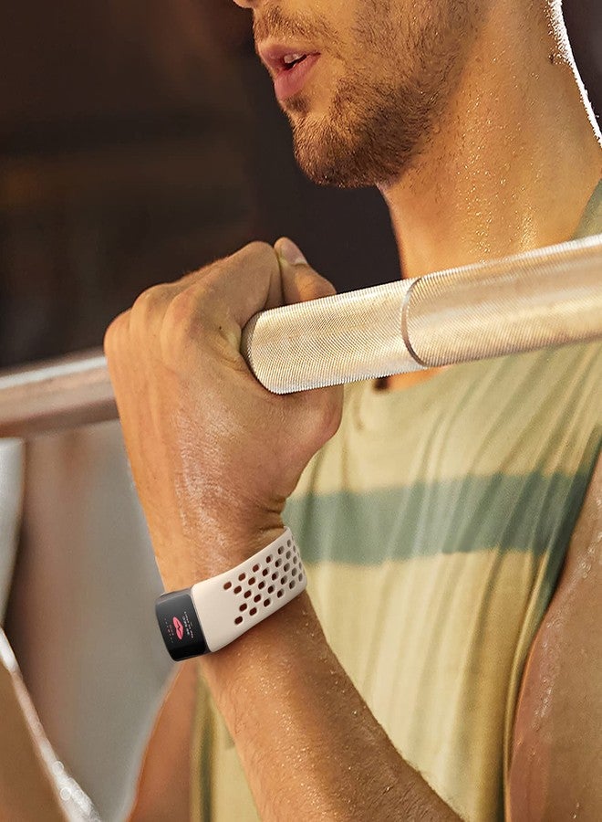 أساور بديلة متوافقة مع Fitbit Charge 5/Charge 6 للرجال والنساء، أساور رياضية ناعمة، قابلة للتهوية، مقاومة للماء، قابلة للتعديل، لساعة Fitbit Charge 5/Charge 6 المتطورة لتتبع اللياقة البدنية، لون أبيض قمري - Image 4