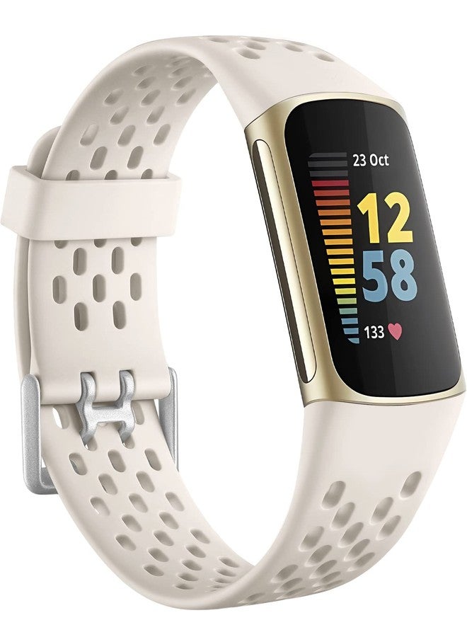 أساور بديلة متوافقة مع Fitbit Charge 5/Charge 6 للرجال والنساء، أساور رياضية ناعمة، قابلة للتهوية، مقاومة للماء، قابلة للتعديل، لساعة Fitbit Charge 5/Charge 6 المتطورة لتتبع اللياقة البدنية، لون أبيض قمري - Image 1