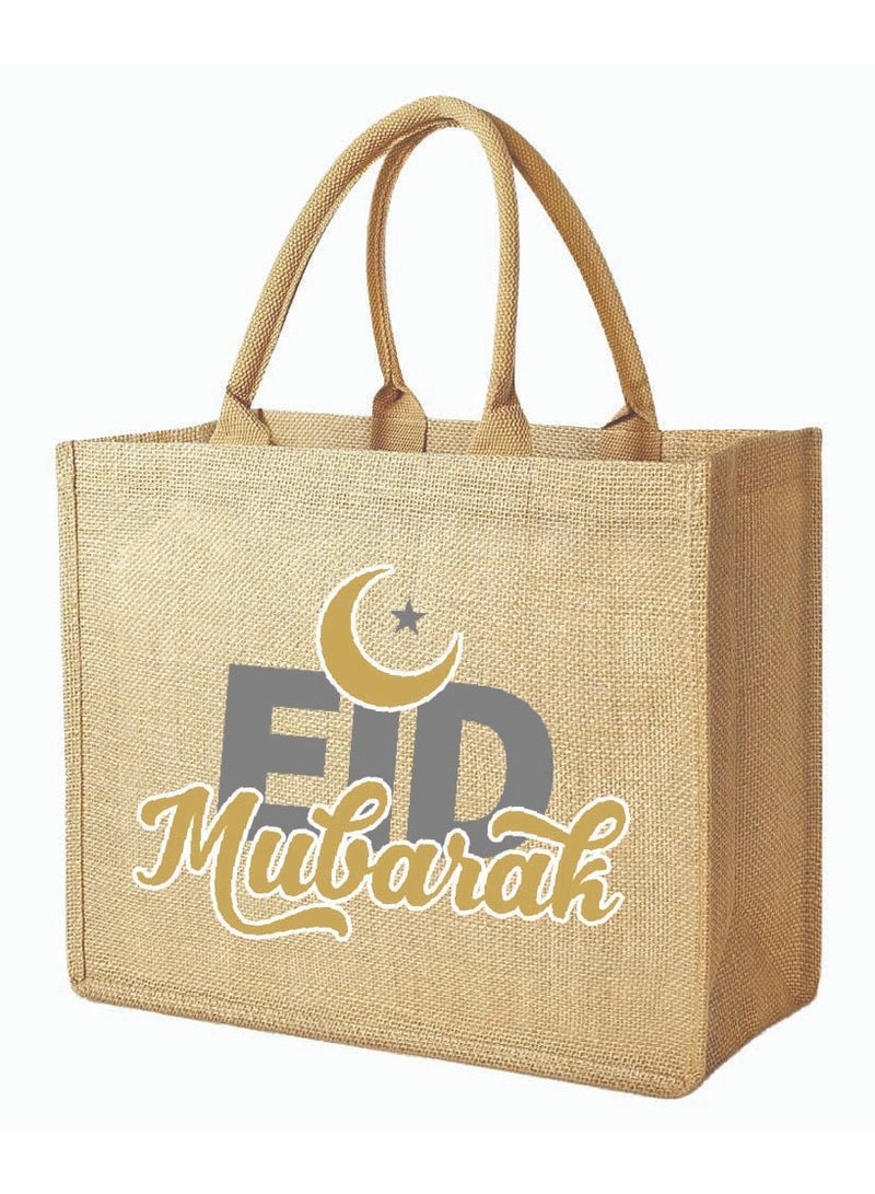 PRINTSHOP4ME Eid Mubarak Jute Tote Bags - Eco-Friendly Jute Grocery and Shopping Bags - Perfect for Shopping and Groceries Tote Bags - Gift for Eid - Eid Jute Bags  - Image 1