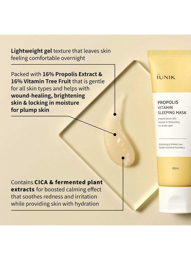 iUNIK Propolis Vitamin Glow Sleeping Mask Night Moisturizer Cream 2.03 Fl Oz Overnight Moisturizing cream Tea Tree Centella Asiatica Extracts Anti-Sagging Even Tone Rehydrate Firm Maturing Skin VEGAN - Image 4