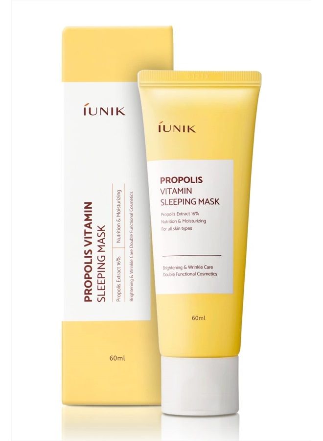 iUNIK Propolis Vitamin Glow Sleeping Mask Night Moisturizer Cream 2.03 Fl Oz Overnight Moisturizing cream Tea Tree Centella Asiatica Extracts Anti-Sagging Even Tone Rehydrate Firm Maturing Skin VEGAN - Image 1