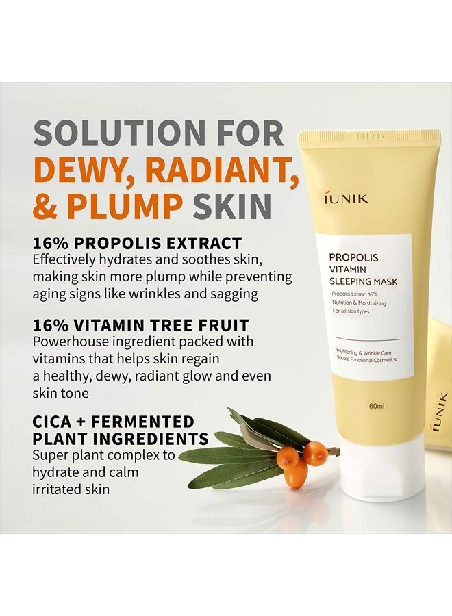 iUNIK Propolis Vitamin Glow Sleeping Mask Night Moisturizer Cream 2.03 Fl Oz Overnight Moisturizing cream Tea Tree Centella Asiatica Extracts Anti-Sagging Even Tone Rehydrate Firm Maturing Skin VEGAN - Image 3