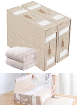 2PCS Bed Sheet Organizers and Storage Foldable Sheet Organizer for Sheets Set Organizing Bedding Container with Window Linen Closet Organizer for Bedding Clothes Towels (Beige 2PCS) - pzsku/Z6482F425B12117D3CAA7Z/45/1746509540/8f143b61-300d-41ee-ba7e-fba7b097045f