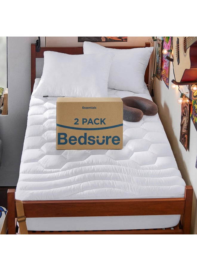 Bedsure - Bedsure Twin XL Mattress Pad 2 Pack - Soft Mattress Topper for College Dorm Essentials, Extra Long Twin Quilted Fitted Mattress Protector Cover with Deep Pocket Fits 8"-21", White, 39x80 Inches - Image 1