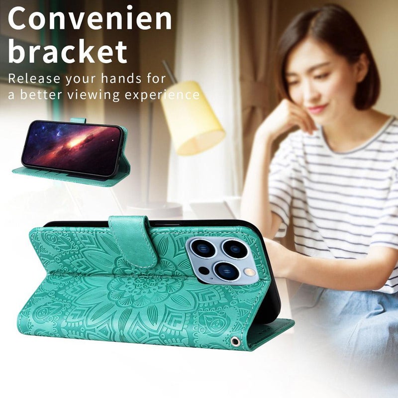 erorex For Tecno Pova 7 4G Embossed Sunflower Leather Phone Case(Green) - Image 4