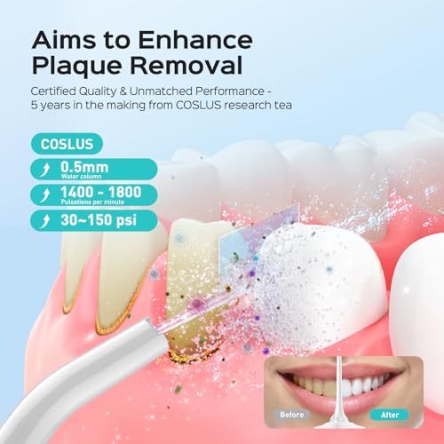 COSLUS Water Dental Flosser Pick for Teeth: 4 Modes Cordless Portable 300ML Larger Tank Water Teeth Cleaner IPX7 Waterproof Flossing Cleaning Picks for Home Travel White C30(FC5360) - Image 3