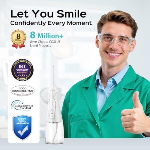COSLUS Water Dental Flosser Pick for Teeth: 4 Modes Cordless Portable 300ML Larger Tank Water Teeth Cleaner IPX7 Waterproof Flossing Cleaning Picks for Home Travel White C30(FC5360) - Image 2