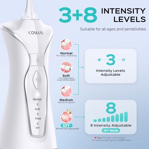 COSLUS Water Dental Flosser Pick for Teeth: 4 Modes Cordless Portable 300ML Larger Tank Water Teeth Cleaner IPX7 Waterproof Flossing Cleaning Picks for Home Travel White C30(FC5360) - Image 4