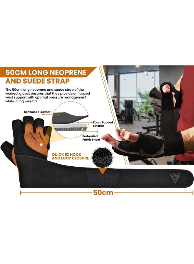 Rdx قفازات رفع الأثقال مع دعم المعصم، أحزمة معصم بطول 50 سم، راحة مبطنة مضادة للانزلاق، قبضة تنفسية للتدريب البدني، كمال الأجسام للرجال والنساء