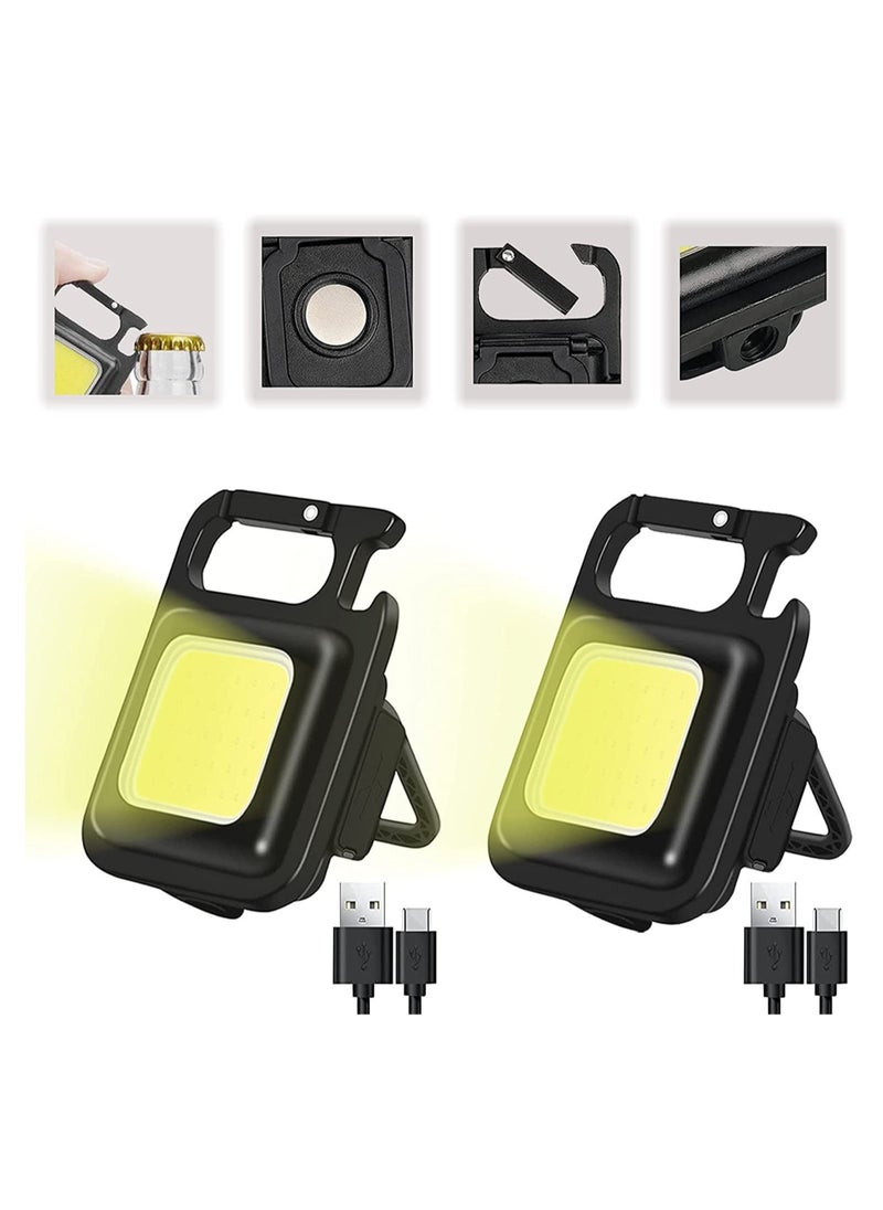 ELTRAZONE - Keychain LED Light with Bottle Opener, Magnetic Base and Folding Bracket Mini COB 1000 Lumens Rechargeable Emergency Light for Camping Cycling (Square with 4 Modes, Aluminum) Pack of 2 - Image 1