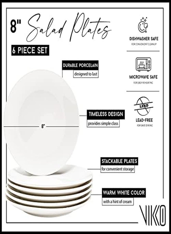 Vikko Salad Plate, Set of 6 White Plates, Fine Porcelain, Stackable 8 Inch Salad Plates, Dishwasher Safe, 8/'' Salad Plate - Image 2