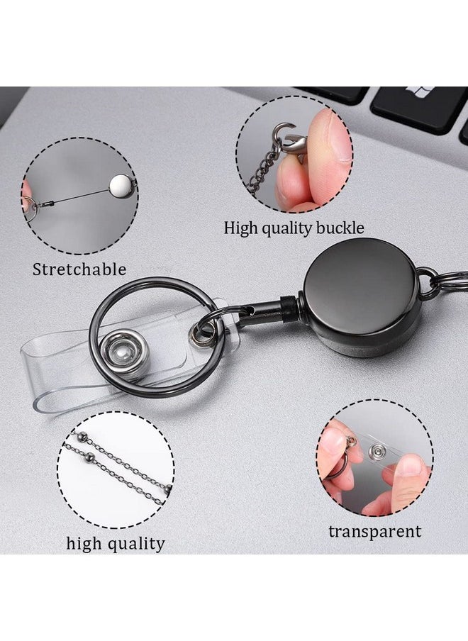 Prudiut - Lanyards For Id Badges 3 Pack Badge Lanyard With 6 Pcs Id Badge Holder Retractable Badge Holders Stainless Steel Teacher Lanyards Cruise Ship Lanyards For Girl Women (Black) - Image 1