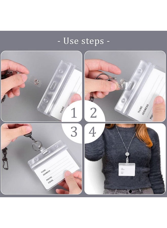 Prudiut - Lanyards For Id Badges 3 Pack Badge Lanyard With 6 Pcs Id Badge Holder Retractable Badge Holders Stainless Steel Teacher Lanyards Cruise Ship Lanyards For Girl Women (Black) - Image 1